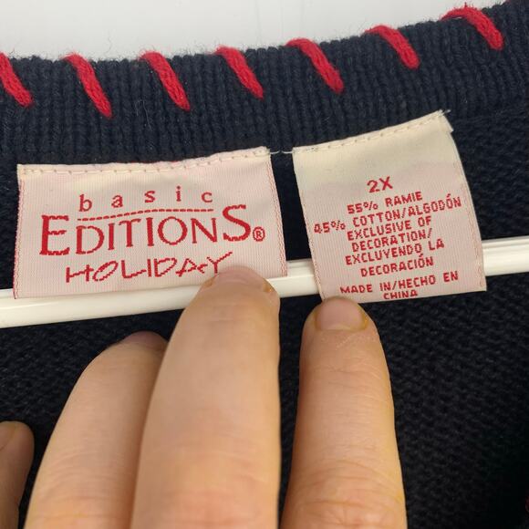 Basic Editions Holiday Vintage Black Knit Beaded Christmas Tree Sweater Vest 2X - Picture 3 of 5